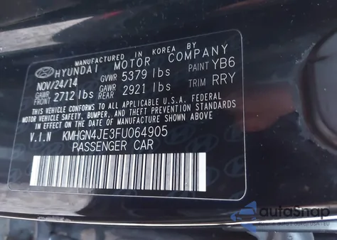 2015 Hyundai Genesis 3.8 from USA, damaged, VIN KMHGN4JE3FU064905